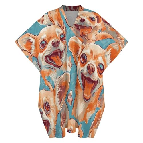 Happy Chihuahua Dogs Men's Kaftan Thobe V-Neck Long Gown Loose Robe - size: Large