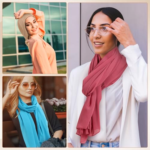 Cutecrop 36 Pack Chiffon Hijab Head Scarf for Women Solid Color Soft Chiffon Long Scarf Shawl Wraps for Women Muslim Lightweight Breathable, 36 Colors