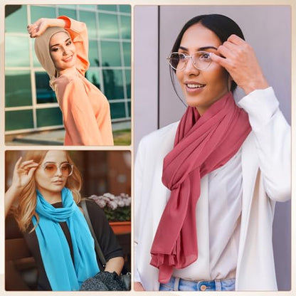 Cutecrop 36 Pack Chiffon Hijab Head Scarf for Women Solid Color Soft Chiffon Long Scarf Shawl Wraps for Women Muslim Lightweight Breathable, 36 Colors