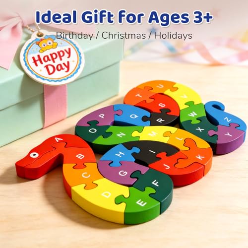 LovesTown Wooden Alphabet & Numbers Puzzle - size: Medium, style: Snake