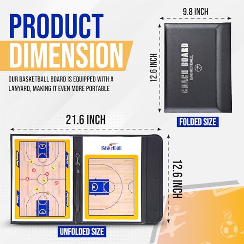 ZPU Dry Erase Coaching Board, Magnetic Coaches Clipboards, Portable Foldable Tactics Board with Dry Erase Marker Pen and Magnets – Basketball, Football, Soccer, Hockey - style: Basketball
