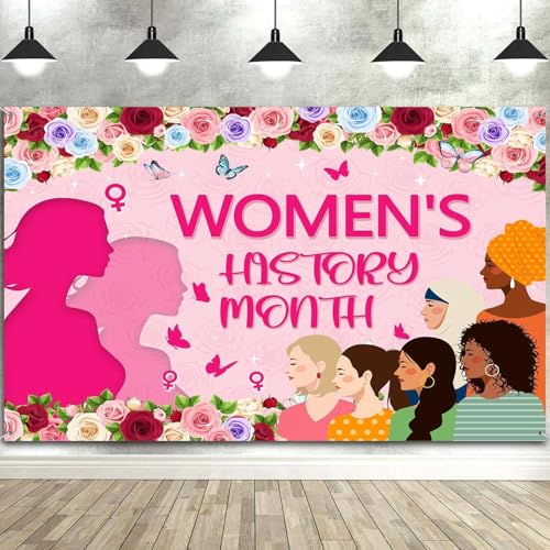4X4ft Womens History Month Decorations Bacdrop Female Holiday Rose Butterfly Pink Party Photography Background Women's Rights Celebration Photo Booth Studio Props for Events - color: Pink, size: 4X4FT