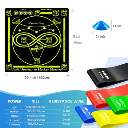 Hockey Training Equipment, Non-Slip Dribbling Training Mat, Field Trainer | Hockey Field Trainer, Practice Aids to Improve Speed, Ball Control and Coordination, Includes Resistance Bands and Cones - size: 59"*59"