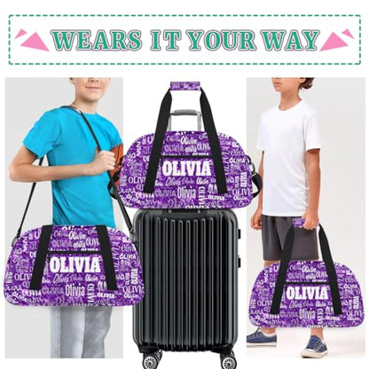 Personalized Dance Duffel Bags Name Girls, Custom Weekender Overnight Sleepover Sports Duffle Bag Waterproof Gym Bag for Travel Girls, Bright Glitters Dark Purple - color: Color21