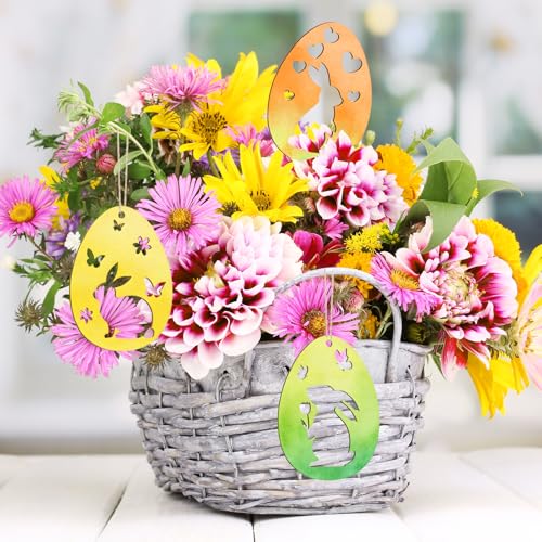 36피스 나무 부활절 장식품, 6가지 스타일 DIY 빈 미완성 나무 계란 컷아웃 장식품 공예 걸이 장식 행복한 부활절 할로윈 계란 토끼 나비 꽃 암탉 - color: Cide.Rabbit