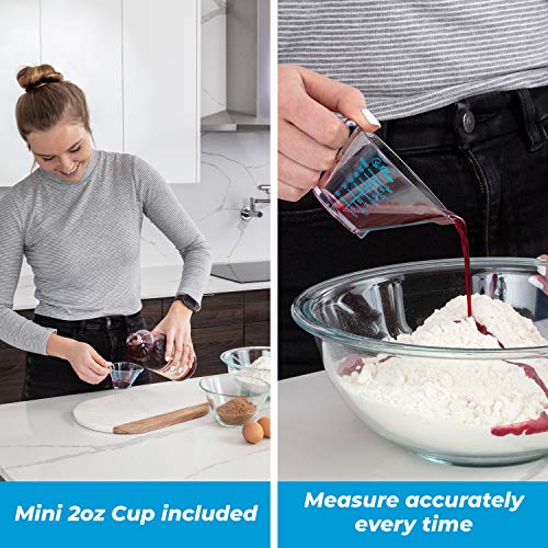 Liquid Measuring Cups with Spouts, 4-Piece Angled Plastic Set, 1 to 4 Cups | BPA-Free, Mini Cup Included, Read Measurements from Above, Easy-Read ML, Oz and Cup Markings, For Cooking, Baking and Mixing.