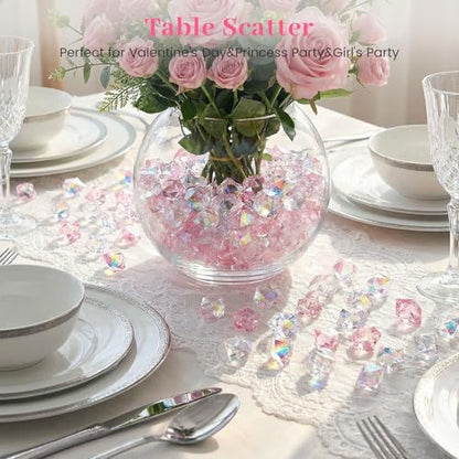 DOMESTAR 150 PCS Iridescent Fake Ice Rocks, Pink and Clear Acrylic Crystals | Plastic Gems for Vases Fillers, Table Scatter, Tables Centerpieces, Wedding Centerpieces, Fish Tank Craft Supplies - color: Dazzling Pink