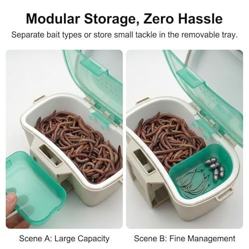 Insulated Fishing Bait Box - Live Bait Cooler for Worms & Nightcrawlers - Waist Mounted Tackle Storage with Adjustable Belt - Portable Bait Bucket for Kayak, Shore & Saltwater Fishing