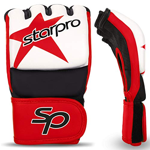 Starpro MMA Grappling Gloves for Men & Women - Faux Leather with Dense Padding- Sparring Training Kickboxing Martial Arts Competition - color: Red/Black, size: XX-Large