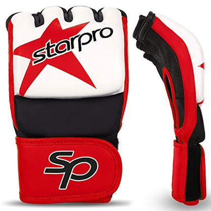 Starpro MMA Grappling Gloves for Men & Women - Faux Leather with Dense Padding- Sparring Training Kickboxing Martial Arts Competition - color: Red/Black, size: XX-Large
