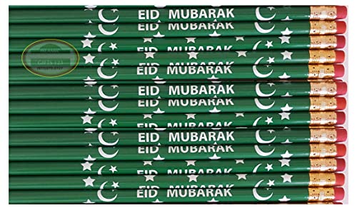 Eid Pencils[Pack OF 500] Happy Eid Mubarak Customized Party Favors Eid decor Ramadan Pencils Arabic Novelty Toy Ramadan Decor Muslim Kids Gifts - color: 500 Green