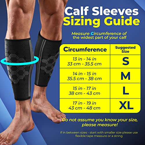 Sparthos Calf Compression Sleeves, Shin Splint Relief Men, Women - Black-M | Leg Compression Sleeves (1 Pair), Varicose Veins, Pain & Cramp Recovery, Air Travel, Nurses, Maternity, Running, Soccer - color: Midnight Black