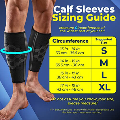 Sparthos Calf Compression Sleeves, Shin Splint Relief Men, Women - Black-M | Leg Compression Sleeves (1 Pair), Varicose Veins, Pain & Cramp Recovery, Air Travel, Nurses, Maternity, Running, Soccer - color: Midnight Black