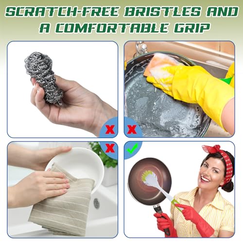 Hsei 20 Pcs Light Green Kitchen Scrub Dish Brush Bulk with 11 Inch Anti Slip Handle Cleaning Dish Scrubber with Stiff Bristles Washing Scrub Brushes for Housekeeping for Pots and Pans, Kitchen Sink - color: Greenyellow