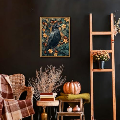 ICHZUMW Framed William Morris Raven Dark Academia Canvas Wall Art 12x16 In - color: Dark Raven, size: 16"L x 12"W