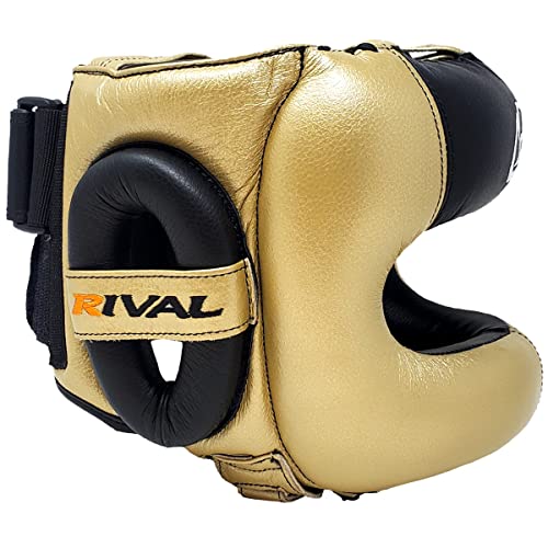 RIVAL Boxing RHGFS3 Face-Saver Sparring Headgear - Wide Eye Opening, Premium Leather, and Thermoplastic Inner Frame - color: Gold, size: Large-X-Large