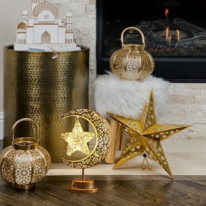 Lifnatty Ramadan Decorations Moon Lamp, Ramadan Decor for Home, Eid Mubarak Decorations, Ramadan Eid Gifts, Enchanted Lunar Table Lamp, Half Moon Lights, Battery Operated Moon Star Night Light - style: Moon Star Lamp