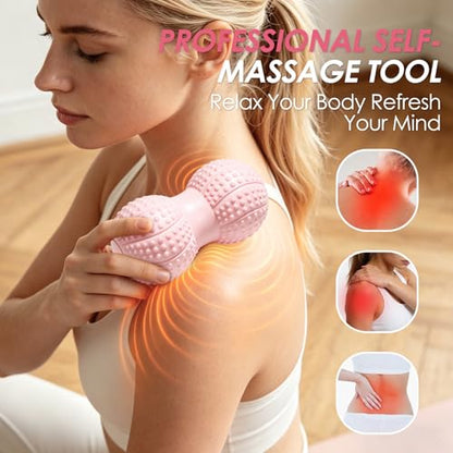 Large Peanut Massage Ball 4.3" Double Lacrosse Ball for Myofascial Release | Hard lacrosse ball for deep tissue, yoga, acupoint pressure, trigger point and muscle relaxer therapy - color: Pink-large Peanut Ball