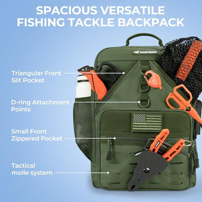 KastKing KarryAll Fishing Backpack with Rod Holder 4 Tackle Boxes, 40/26L | Tackle Bag Storage Fishing Gear and Equipment, Water‑Resistant Material, Fishing Gift for Men - color: F: Medium (26 L) - Green