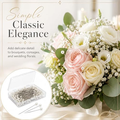 150 PCS Pearl Pins for Bouquets, 1.4 Inch Boutonniere Pin Corsage FloralPins Sewing Pins for Fabric, Round Ball Pearl Head Straight Pin for DIY Crafts Jewelry Making Sewing Wedding Flower