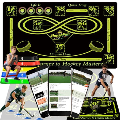 Hockey Training Equipment, Non-Slip Dribbling Training Mat, Field Trainer | Hockey Field Trainer, Practice Aids to Improve Speed, Ball Control and Coordination, Includes Resistance Bands and Cones - size: 35"*59"