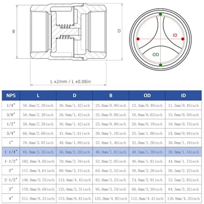 1-1/4" NPT Stainless Steel Spring Check Valve, WOG1000 NPT Thread unleaded In-Line Vertical Check Valve Non Return One Way Counterflow to Prevent the Medium Backflow for Oil Water Gas Air DN32 - size: 1-1/4"-NPT