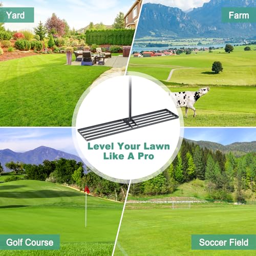 Lawn Leveling Rake 45"x10", Heavy Duty Rakes for Lawns with Anti-Rust Coating & Adjustable Handle, Effort-Saving Lawn Leveler for Yard Garden Farm Golf Course Lawn Care - size: 45"x10"