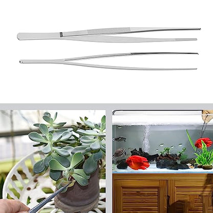 12" Stainless Steel Tweezers, Straight Blunt, 3/64" Thick | Round Serrated Tip, Multipurpose Daily Garden Home Lab Craft Repairing Tool - size: 12"L(3/64"T)