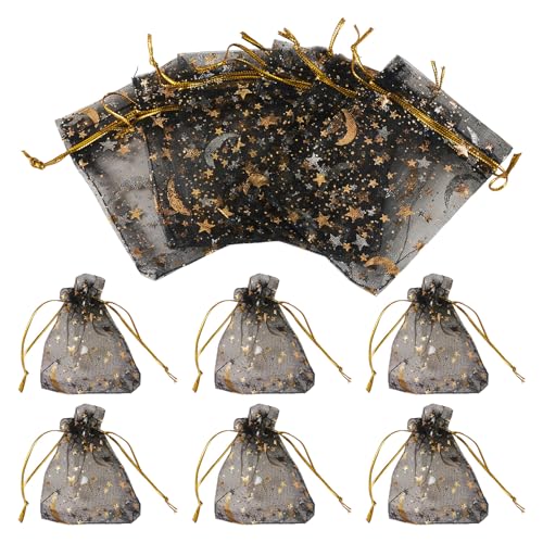 30Pcs Moon Star Organza Bags 2.76x3.54 inch Small Gift Candy Storage Bags Wedding Favors Drawstring Pouches for Festival Party Valentine Day Eid Mubarak Presents Packaging (Black) - color: Black, size: 1 Count (Pack of 30)