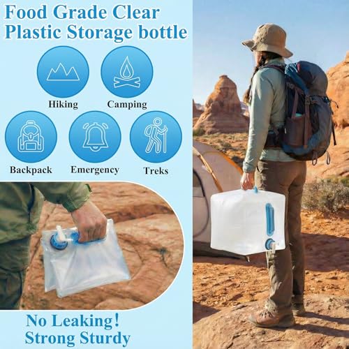 4-Pack 5.3Gal Collapsible Water Containers with Spigot - Labor-Saving Dual Handles - BPA Free Canteen for Outdoor Hiking, Camping, Emergency - Portable, Foldable