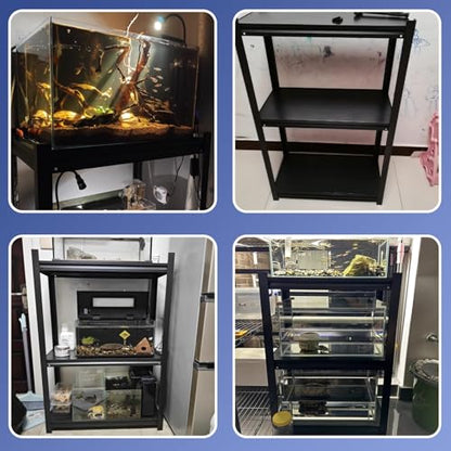 ZIMGOD Fish Tank Stand Adjustable Turtle Display Stand for 3 Fish Tanks, Steel Frame Terrariums Shelves for Farmhouse, Decorative Insect Tank Holder for Aquatic Plant(50x35 cm (19.6 x 13.8in)) - size: 50x35 cm (19.6 x 13.8in)