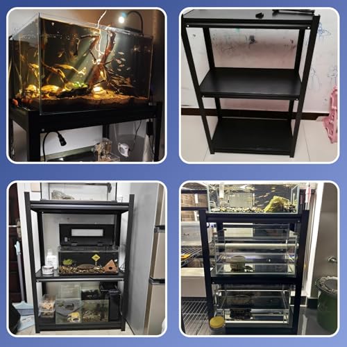 ZIMGOD Fish Tank Stand Adjustable Turtle Display Stand for 3 Fish Tanks, Steel Frame Terrariums Shelves for Farmhouse, Decorative Insect Tank Holder for Aquatic Plant(55x45 cm (21.65 x 17.7in)) - size: 55x45 cm (21.65 x 17.7in)