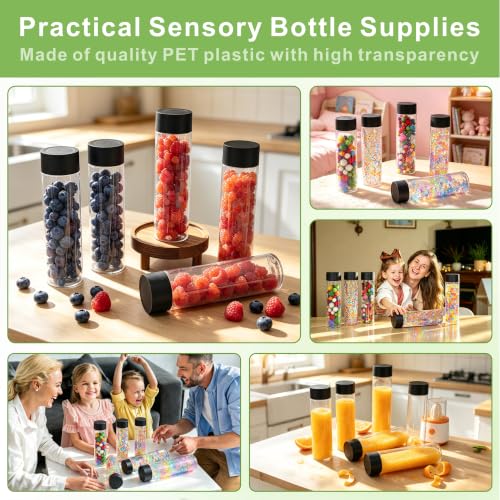 Empty Plastic Sensory Bottles with Lids, 16 Pack, 13.5 oz | Bulk Empty Reusable, Juice Water Bottles, DIY Crafts, Classroom Handmade, Party Decoration