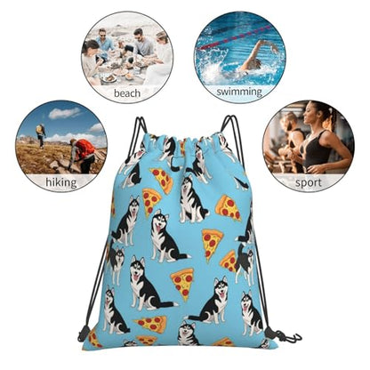 Large Capacity Drawstring Sack Husky Pizza, Water Resistant String Bag for Laundry, Beach and Multipurpose Use - color: Pattern (367)