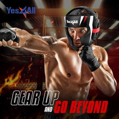 Yes4All Extreme Full Face Boxing Headgear, Adjustable Sparring Headgear, Martial Arts Helmet with PU Leather for Muay Thai, MMA Training, Sparring, Kickboxing - style: B.Large