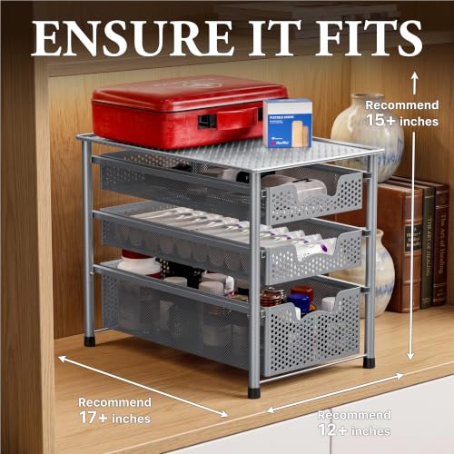 Simple Houseware Stackable 3 Tier Sliding Basket Organizer Drawer, Silver - color: Silver, size: 3-Tier