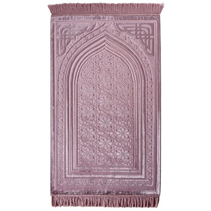 Modefa Luxury Velvet Prayer Rug with Prayer Beads | Soft Elegant Muslim Turkish Janamaz Sajada Carpet for Men and Women | Plain Solid Prayer Mat Ramadan Eid Gift - Najma (Dark Pink) - color: Najma Dark Pink