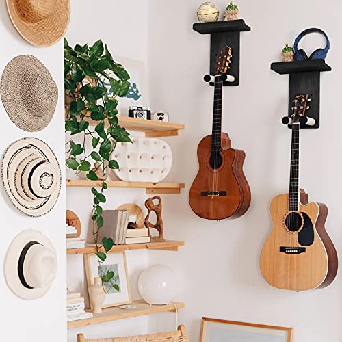 Keebofly Guitar Wall Hanger,2 Pack Guitar Wall Mount Holder Guitar Hanger Shelf with Pick Holder Wood Guitar Rack for Acoustic or Electric Guitar,Ukulele,Bass,Mandolin Black,[Patented] - color: 2 Pack_Black