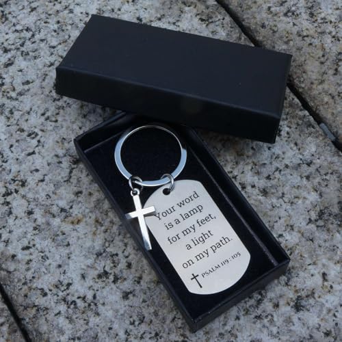 Inspirational Scripture Keychain with Cross - Bible Verse Matte Key Chain Religious Gift for Christian - style: Psalm 119:105