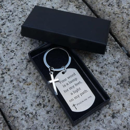Inspirational Scripture Keychain with Cross - Bible Verse Matte Key Chain Religious Gift for Christian - style: Psalm 119:105
