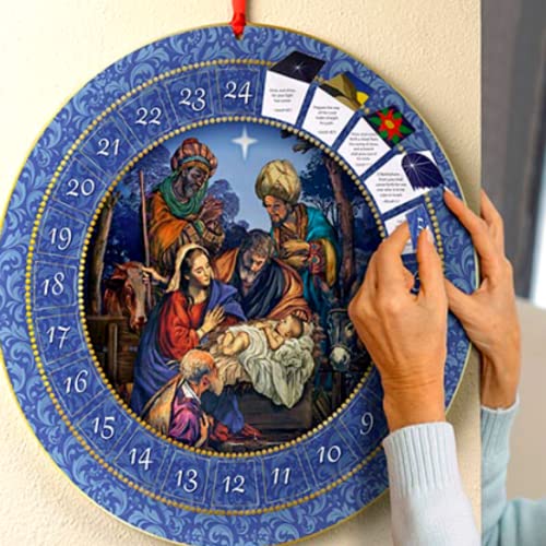 Needzo Round Hanging Religious Catholic Advent Calendar, For We Have Seen His Star Nativity Scene Colorful Countdown to Christmas Activity, Daily Bible Verse Flip Calendars, 13.75 Inches