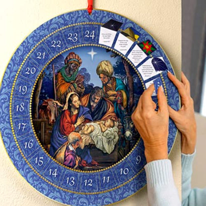 Needzo Round Hanging Religious Catholic Advent Calendar, For We Have Seen His Star Nativity Scene Colorful Countdown to Christmas Activity, Daily Bible Verse Flip Calendars, 13.75 Inches