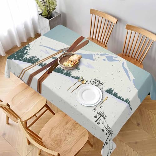 Retro Poster Table Cloth 60x84 Inch Wooden Old Fashioned Skis Poles Snowy Mountains Hiking Outdoor Tablecloth Rectangle for Party Picnic Dinner Decor - color: Retro Poster