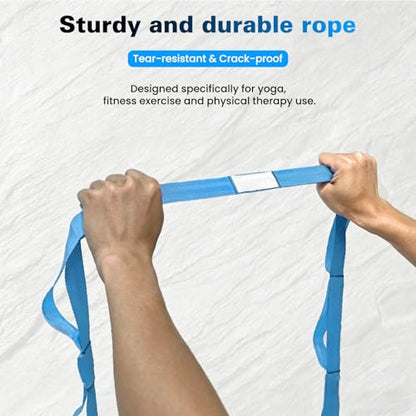 Stretching Strap with 10 Loops Non-Elastic Yoga Strap for Physical Therapy Pilates Dance Gymnastics Stretch Band for Daily Flexibility Routine at Home Gym Travel Includes Exercise Guide - color: Blue