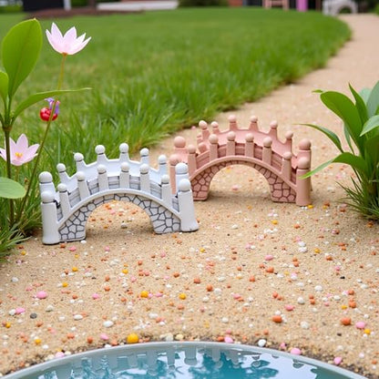 2 Pcs Gray and Brown Miniature Stone Arch Bridges - Fairy Garden Ornaments for Dollhouse, Aquarium, Lawn, Patio, and DIY Micro Landscape Decor, Mini Fairy Garden Accessories for Outdoor and Fish Tank