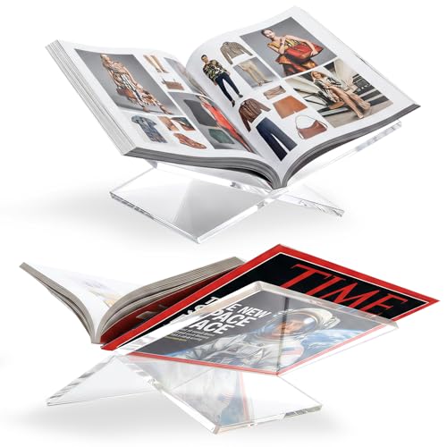 Acrylic Book Stand for Display, Large Book Holder 12.2"x9"x5.1" for Display and Reading, Book Display Stand, Open Bookstand for Cookbook, Bible, Coffee Table Book, Microfiber Cloth Included, Clear