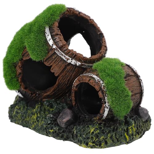 Resin Aquarium Ornaments Broken Barrel Fish Tank Decorations Betta Fish Hideout Small Size Landscape Decoration for Freshwater and Saltwater Aquariums