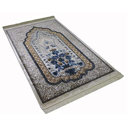 Modefa Turkish Islamic Velvet Prayer Rug - Prayer Mat Carpet for Men and Women - Traditional Muslim Janamaz Sajada - Ramadan or Eid Gift - with Car Hanger - Luxury Winter Rose (Brown/Blue) - color: Brown / Blue