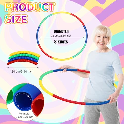 Poen 16 Pcs Detachable Hoop and Jump Rope Set Adjustable Exercise Hoop Skipping Rope Equipment for Fitness Teens Adults Weight Loss Exercise Gymnastics(Red, Yellow, Blue, Green)