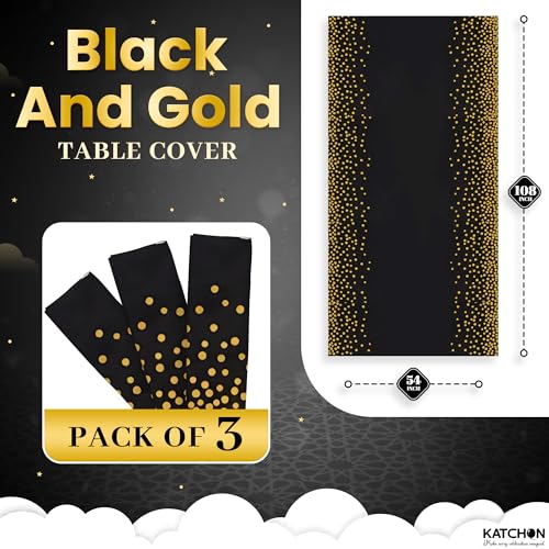 KatchOn Graduation Decorations 2026 - XtraLarge 54x108 Inch, Pack of 3 | Black and Gold Congrats Grad Tablecloth for 2026 Graduation Decorations | Graduations Table Decorations, Grad Party Supplies
